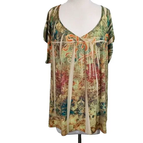 Maurices Shirt Top Flowy Stretch Boho Hippie Womens Plus Size 3X Short Sleeve - Picture 1 of 11